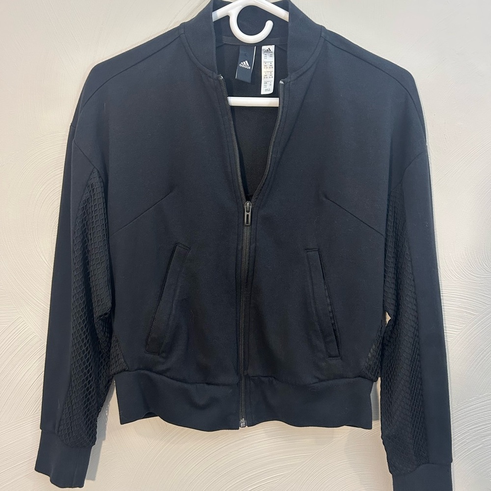 Adidas Jacket Womens Small Id Mesh Black Long Sleeve Full Zip Athleisure